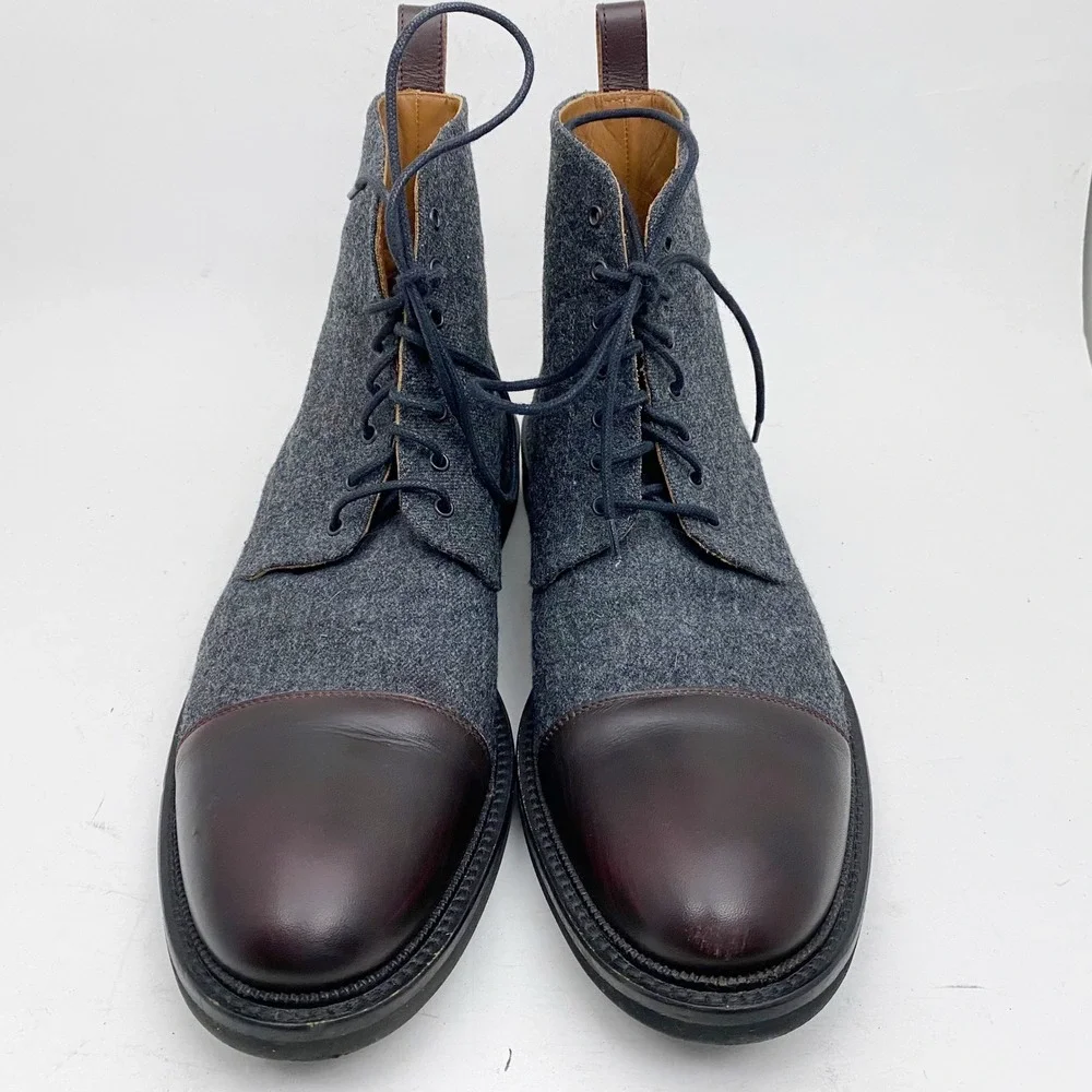 TAFT Jack Grey Wool Flannel Oxblood Cap Toe Lace Up Dress Boots Mens EU 45 US 12